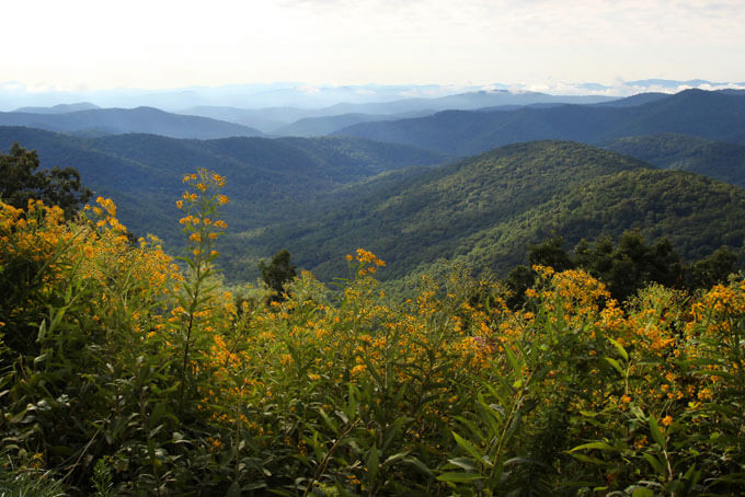 Vue du Blue Ridge Parkway sur les Smoky Mountains.